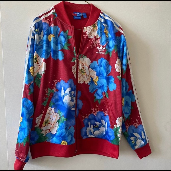 adidas Jackets & Blazers - Adidas Red floral Bomber Jacket
